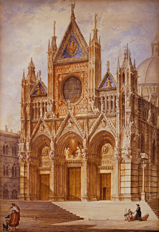 Alessandro Maffei (1811-1859)  La facciata del Duomo di Siena, 1851  acquarello su carta, cm. 32×26