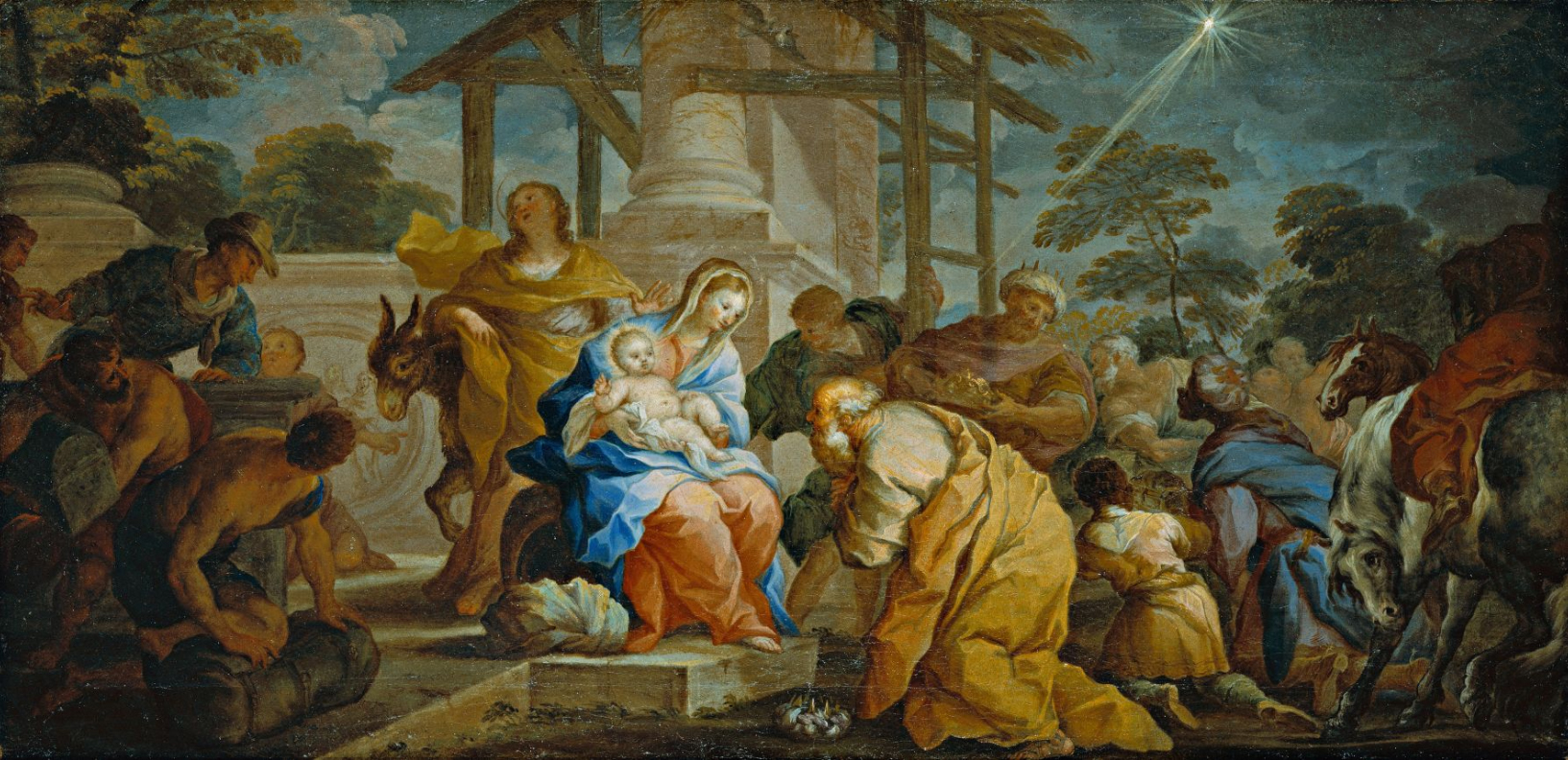 Giuseppe Nicola Nasini (1657-1736)  Adorazione dei magi, 1734-36 olio su tela, cm. 32×64