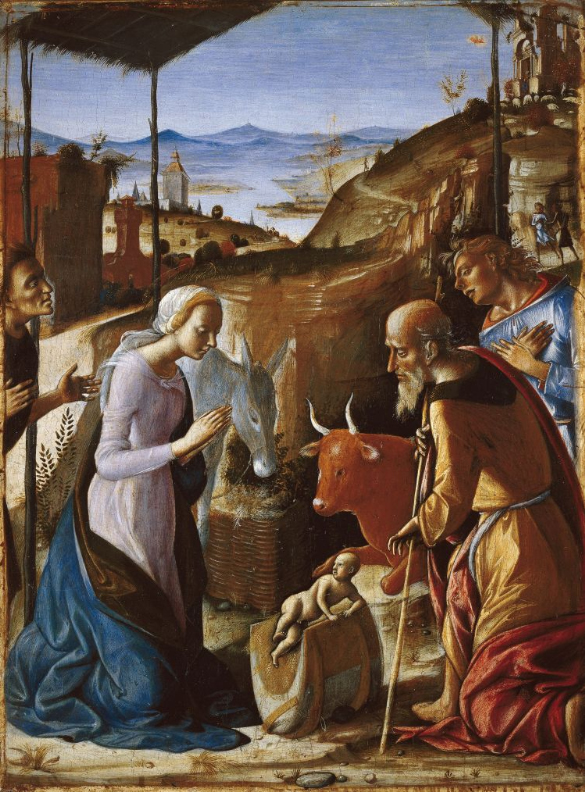 Pietro di Francesco degli Orioli (1458-1496) Adorazione dei pastori, 1493 circa  tempera su tavola, cm. 66,5×49,5